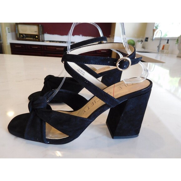 SOLE SOCIETY "Joanan" Black Suede Leather Ankle Strap Criss-Cross Sandals 8.5M - Picture 3 of 11